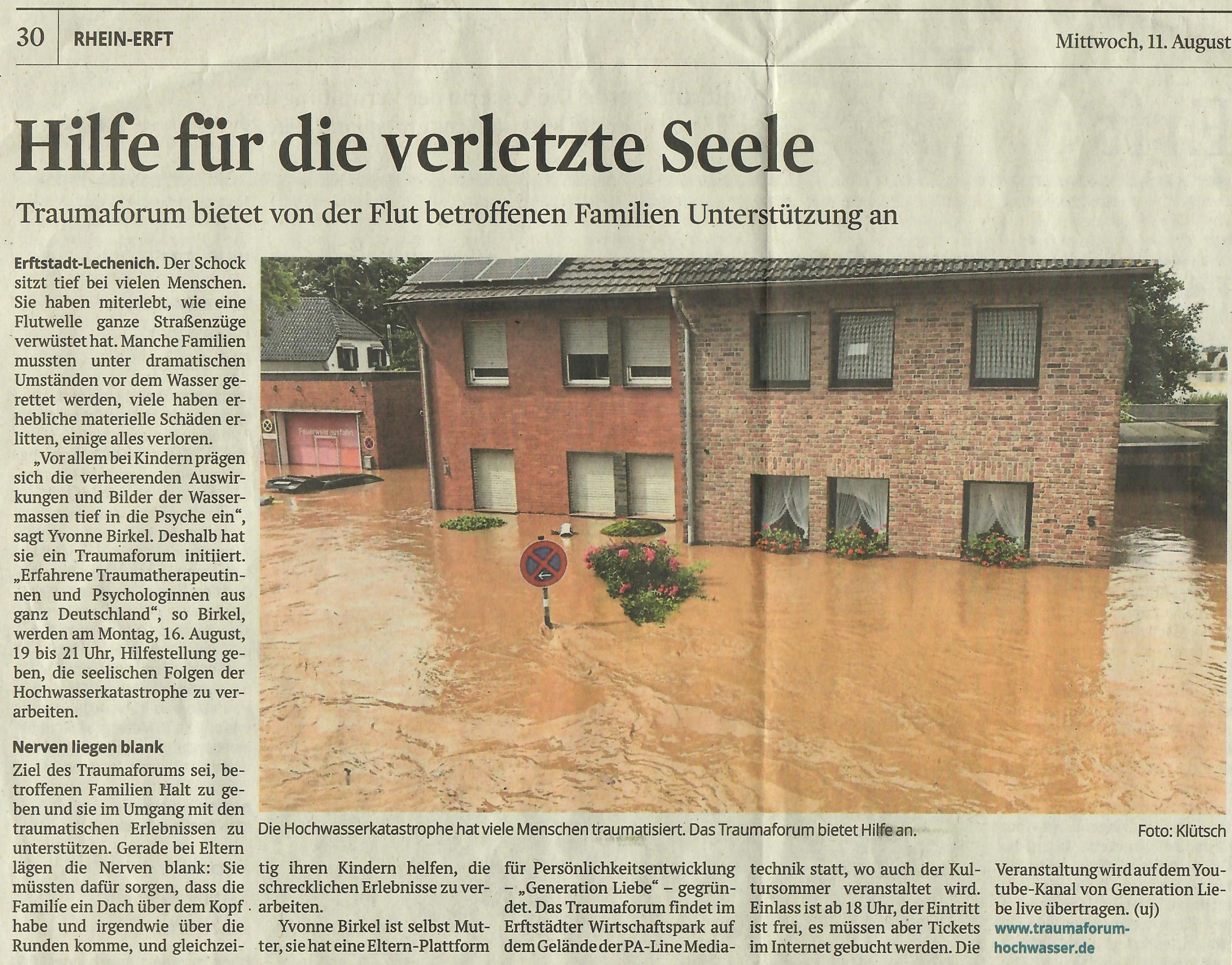 Veröffentlichung Kölner Stadtanzeiger Traumaforum Erftstadt Hochwasserkatastrophe Yvonne Birkel